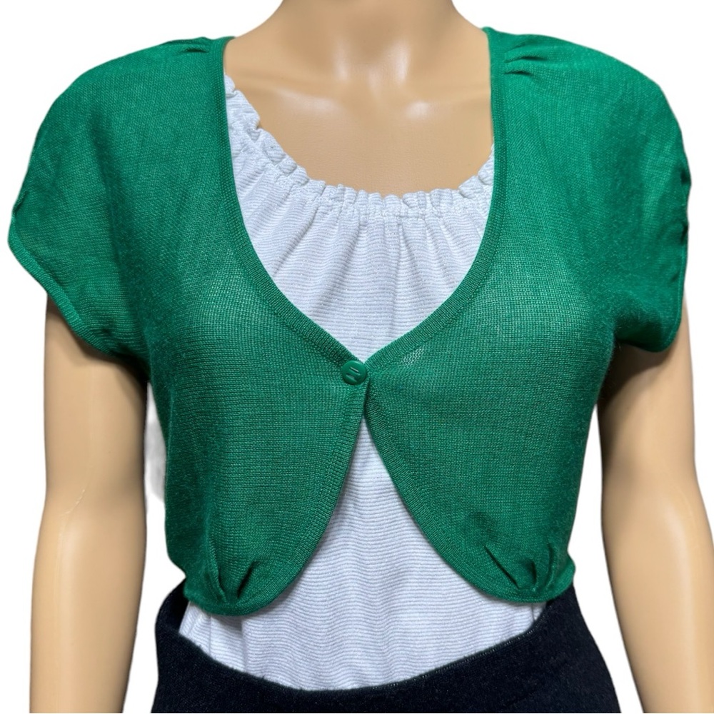 TULLE Short Cardigan Women's Size XS Green with Button